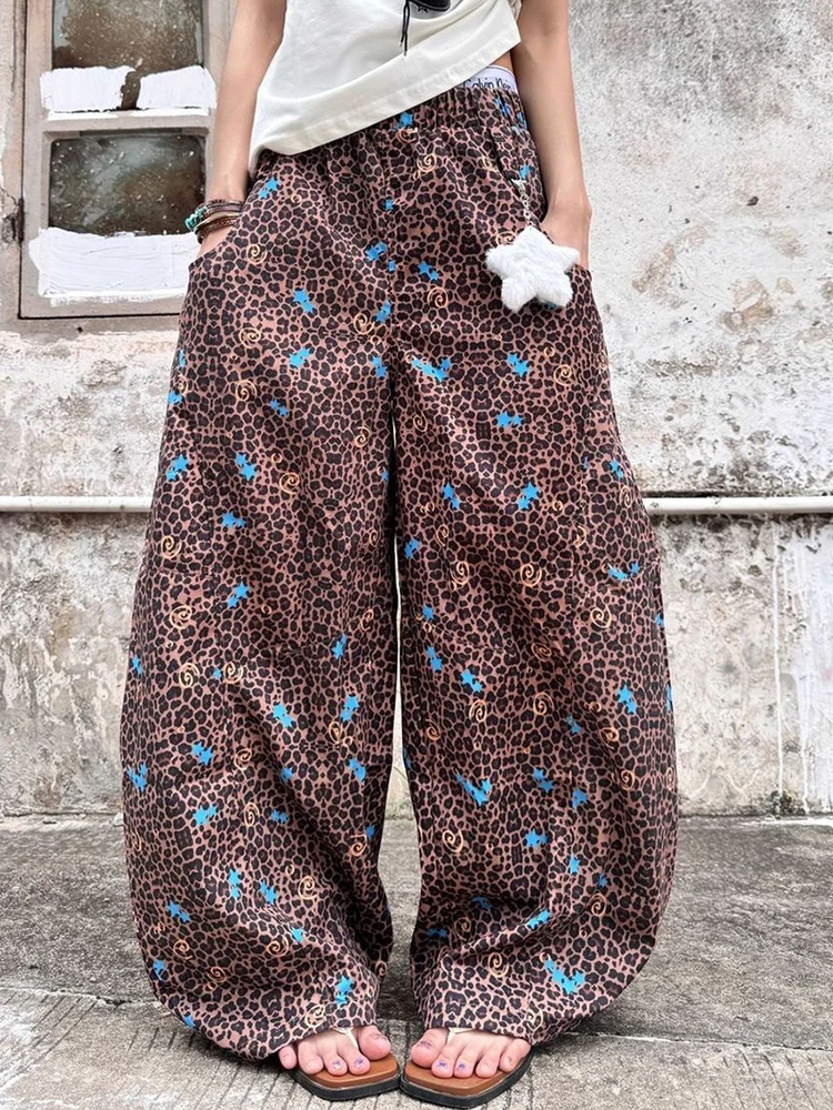 

Брюки Y2K в американском стиле ретро с леопардовым принтом, женские свободные уличные брюки в стиле хип-хоп с высокой талией, повседневные осенние широкие брюки в стиле Харадзюку