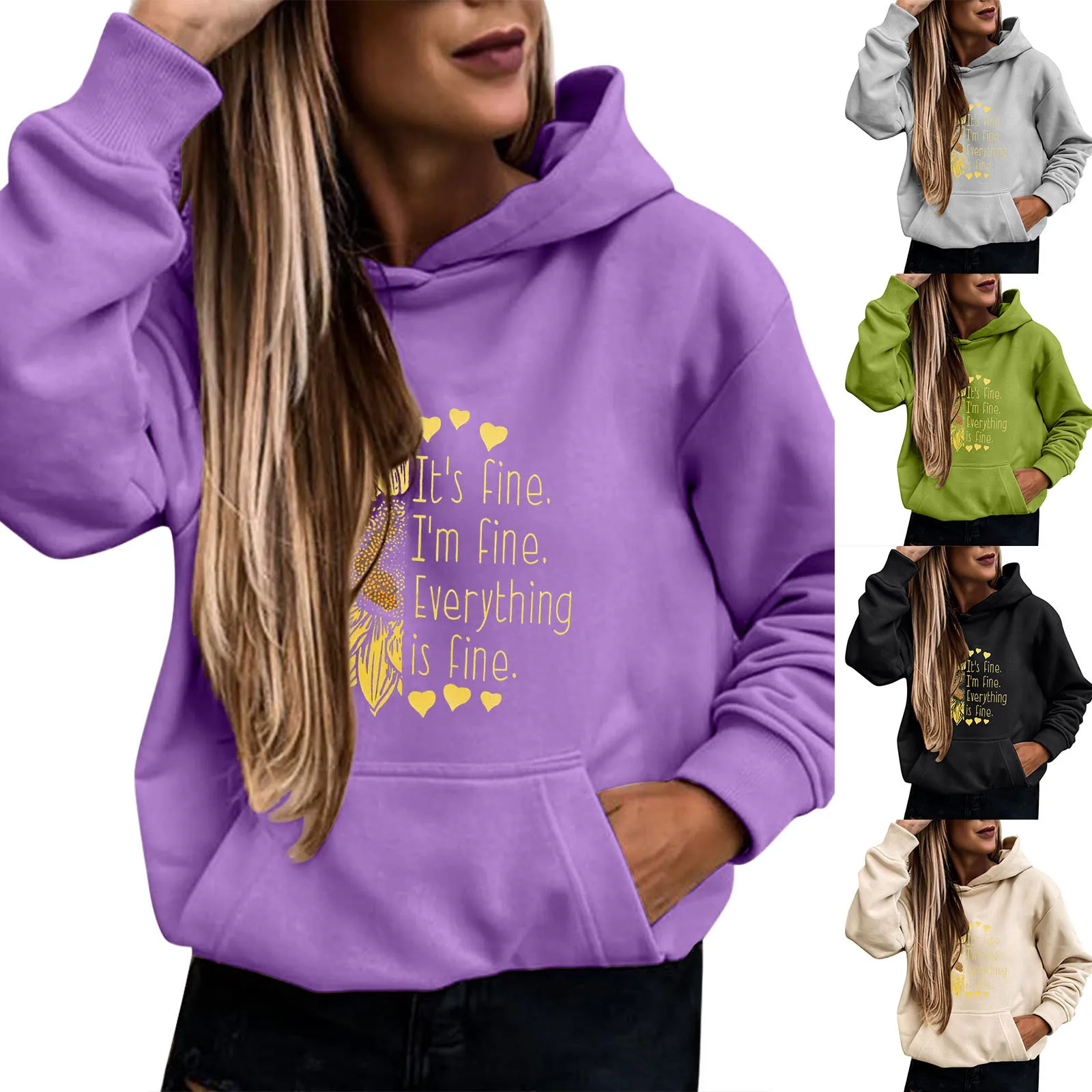

Womens Casual Hoodies Long Sleeve Solid Lightweight Pullover Tops Loose Sweatshirt With Zip Up hoodies Kpop Loose Sweatshirt