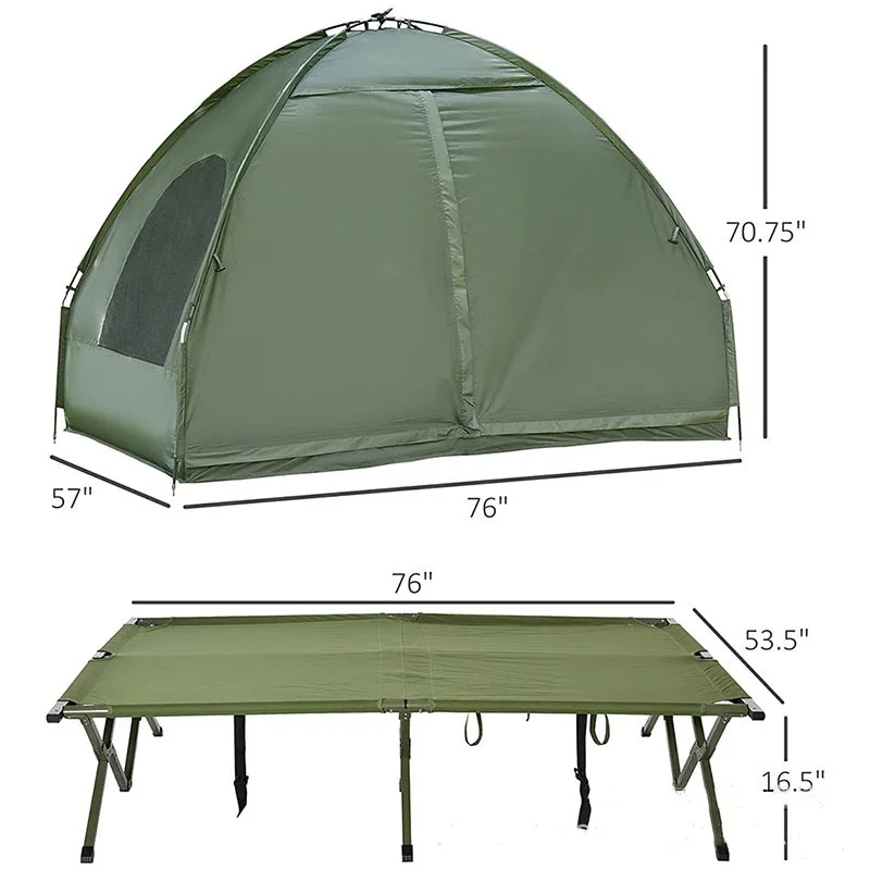 Foldable Camping Cot With Tent,Folding Camping Cot Of Metal Frame,4-in-1 Elevated Camping Bed Tent For Outdoor Hiking