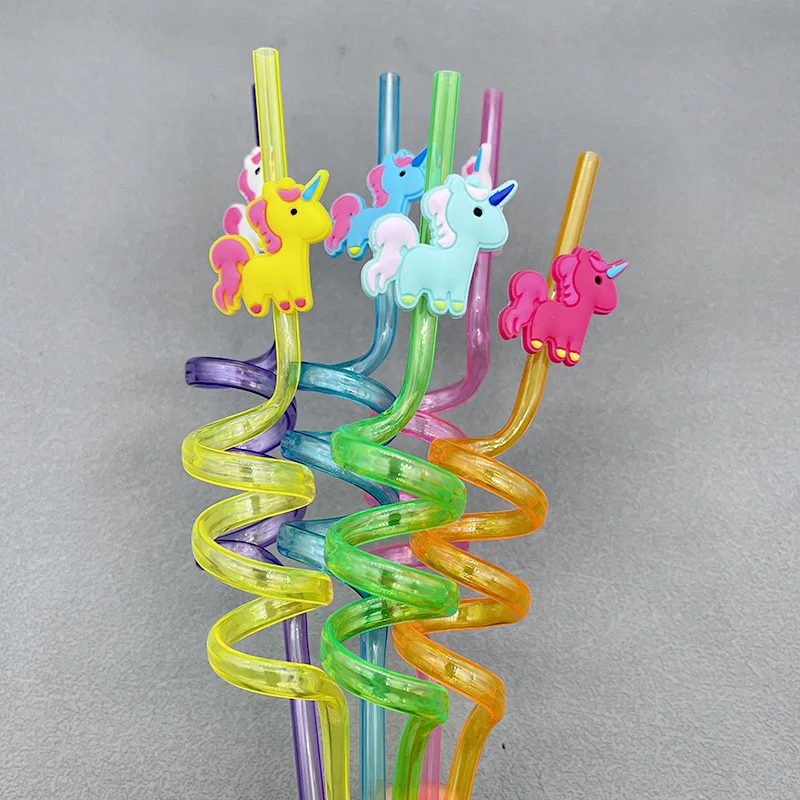 Unicorn Cartoon Good-looking Straw PET Reusable Spiral Straw Unicorn Birthday Wedding Party Children Adult Cute Straw