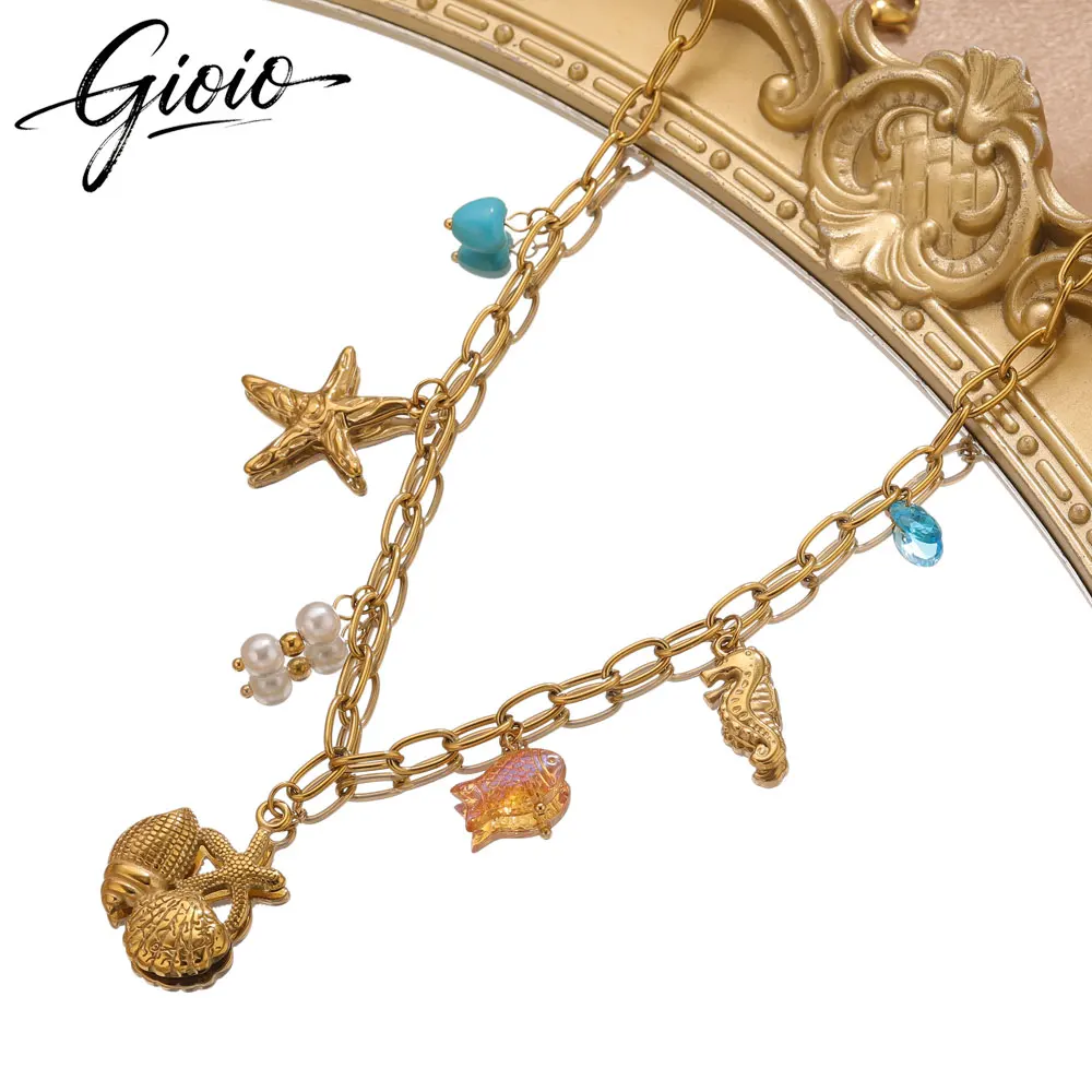 

GIOIO Stainless Steel Beach Starfish Pendant Necklace For Women Original Design Handmade Chain Necklace Vacation Party Choker