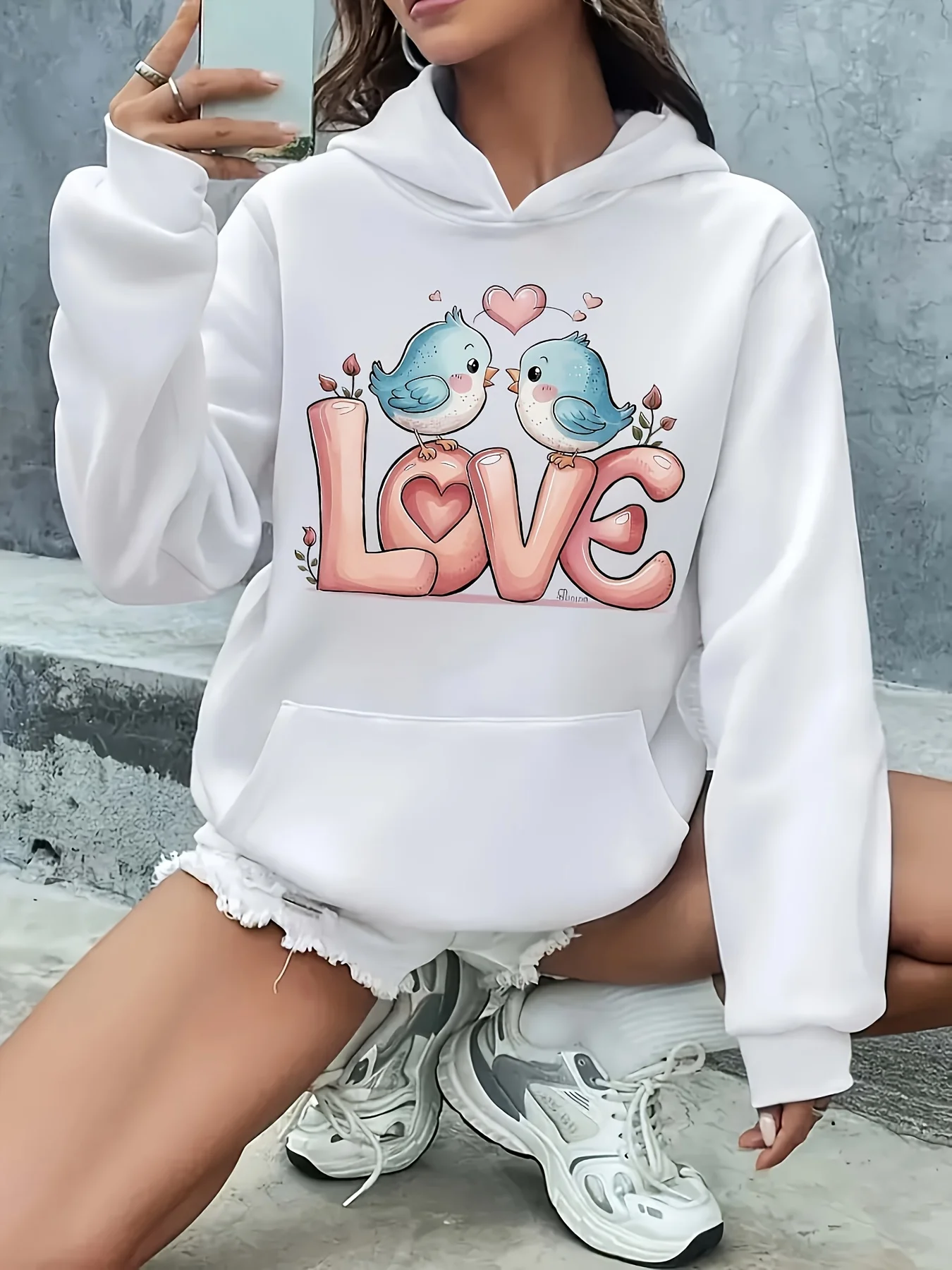 Cute Couple Bird Cartoon Pattern Printed 2025 New Autumn Winter Top Hoodie Long Sleeve Women's Casual Sweatshirt Clothing