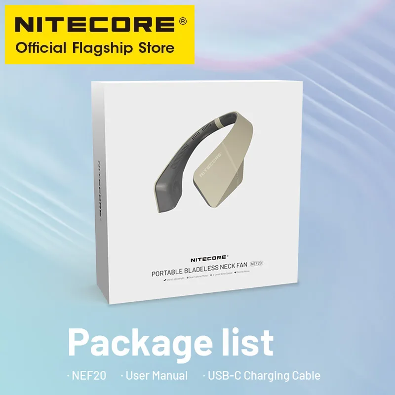 NITECORE NEF20 Portable Hanging Neck Fan Bladeless Mute Neck Fan Camping Fishing Sport USB-C Rechargeable Neckband Air Cooler