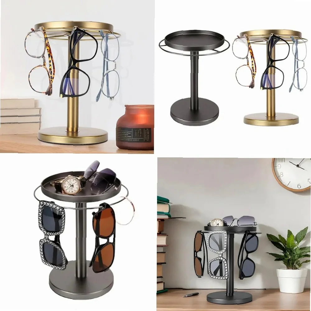

360-Degree Rotating Sunglass Organizer with Detachable Jewelry Tray, Eyeglass Display Stand for Home Storage