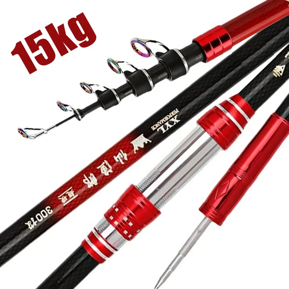 

2.1M-4.5M Telescopic Fishing Rod 15kg Carbon Spinning Fishing Pole Boat Saltwater and Freshwater Surfcasting Baitcasting Rod