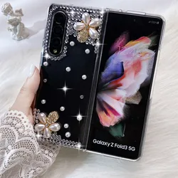 Luxury Crown Glitter Diamond Phone Case For Samsung Galaxy Z Fold 7 6 ZFold 5 4 ZFold 6 Shiny Rhinestone Transparent Hard Cover
