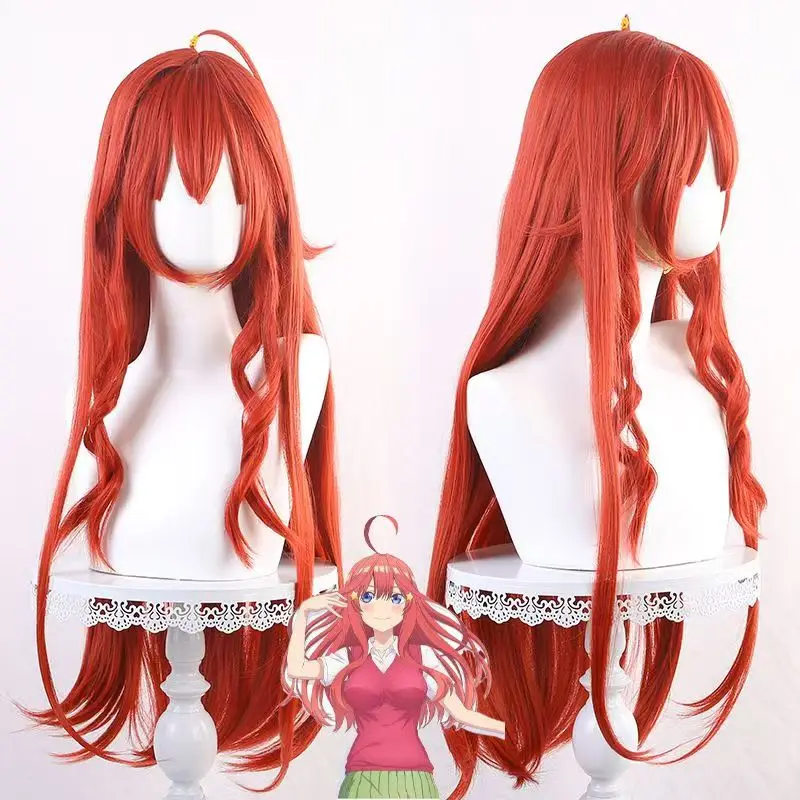Nakano Itsuki Cosplay Wig Red Long Wig With Ahoge High Temperature Matte Synthetic Hair With Wig Cap For Halloween Comic Con