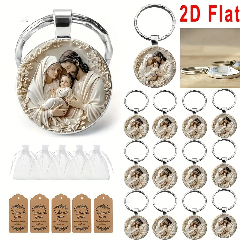 2D plat, 36 pièces/12 ensembles de porte-clés sur le thème de Jésus, parfait pour les cadeaux de Noël et de Pâques ou les accessoires d'usure quotidienne à la foi