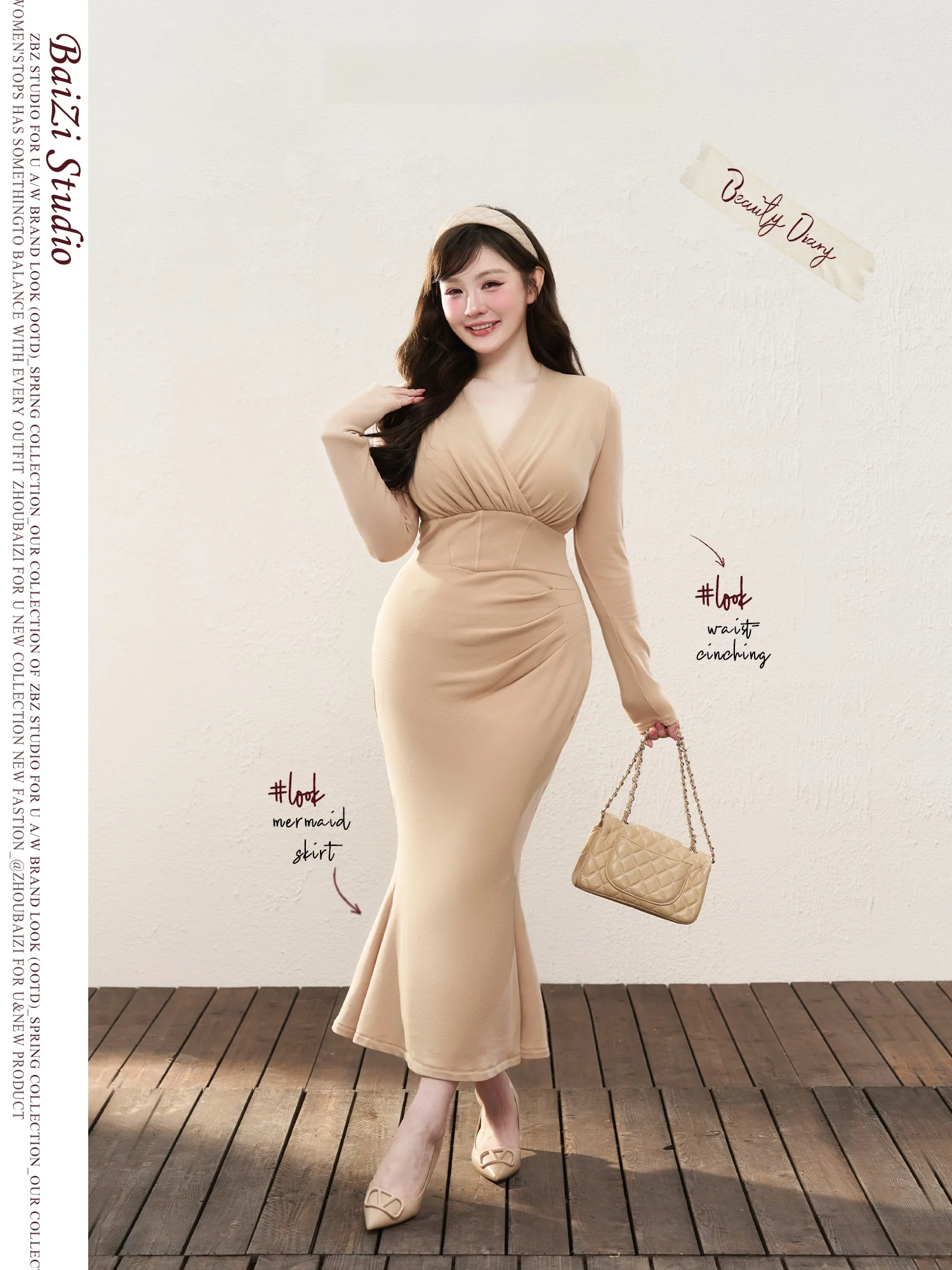 

Женское повседневное платье с V-образным вырезом и длинными рукавами, с ароматом корицы, для осени и зимы, от Dr. Zhou Baizi