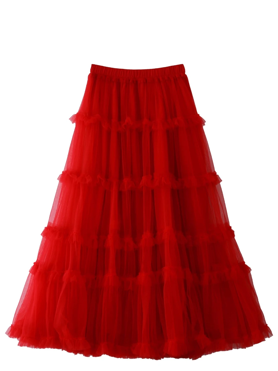 CHICEVER Solid Spliced Mesh Office Lady Skirt Female High Waist Loose Sweet Ball Gown Women's Skirts Autumn Style Fashion New
