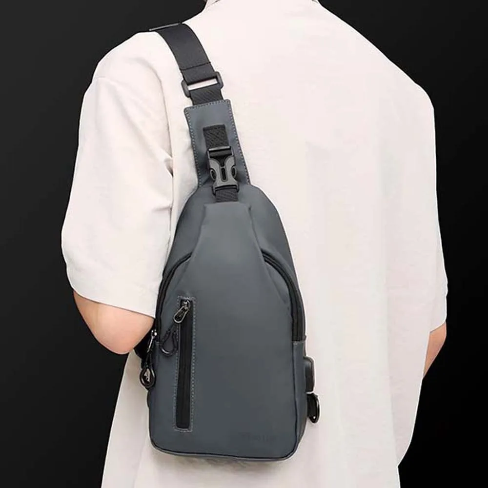 

PU Leather Men's Chest Bag Adjustable Strap Anti-splash Water Outdoor Waist Bag Dark Blue Minimalist Sports Walking Bag Travel