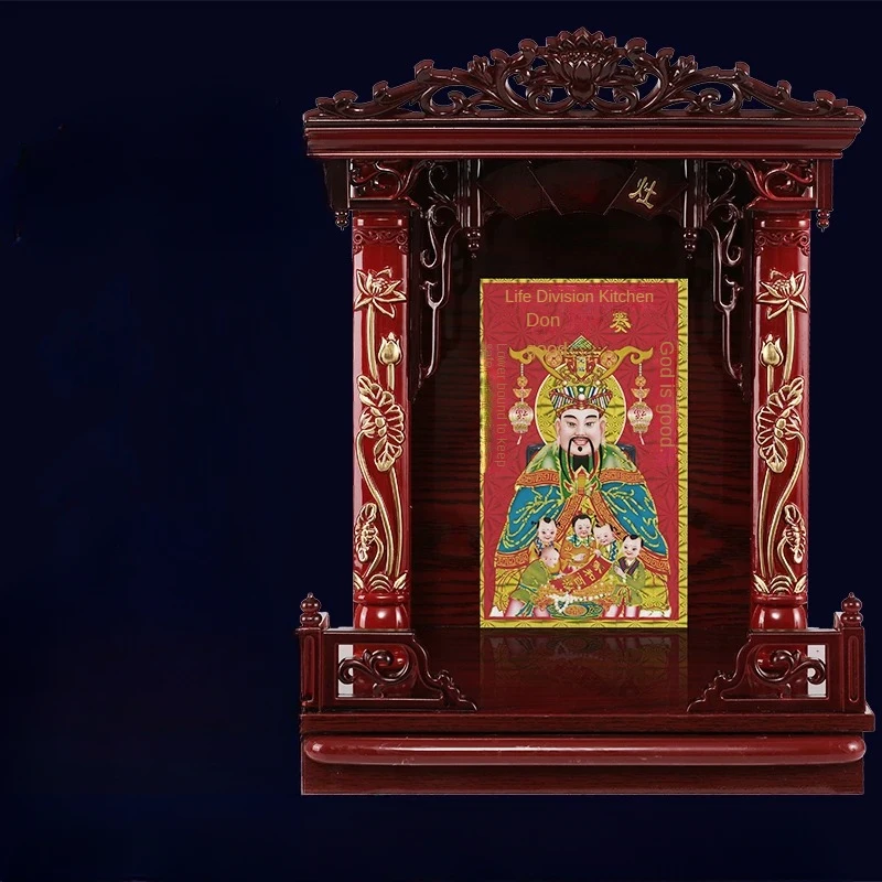 Wall-Mounted Kitchen Shrine God Statue Altar for Charity Hall Wooden Hanging Stove Decoration Traditional Home Enshrinement