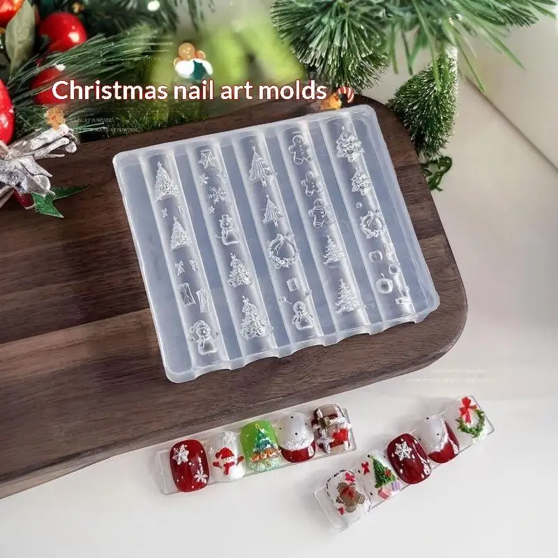Winter Christmas Snowflake Snowman Wreath Bowknot Nail Art Silicone Carving Mold For Nail Surface Decor