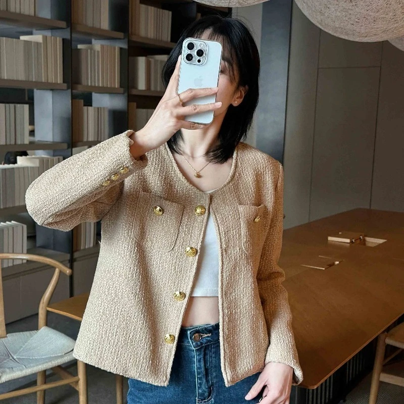 

Autumn Winter 2025 Trendy Women's Short Jacket Soft Apricot Korean Streetwear Minimalist Stylish Layering Top for Daily Wear
