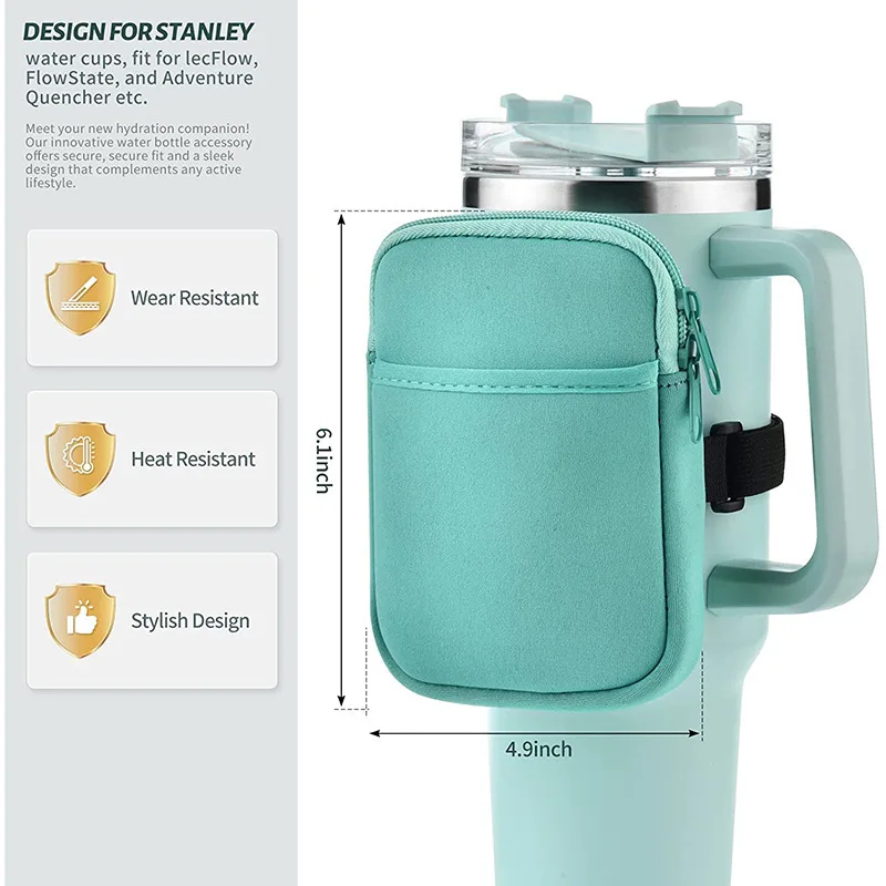 Water Bottle Pouch For Stanley Quencher Adventure 40oz tumbler pouch withPocket for Cards Keys Wallet Earphone Compact Versatile