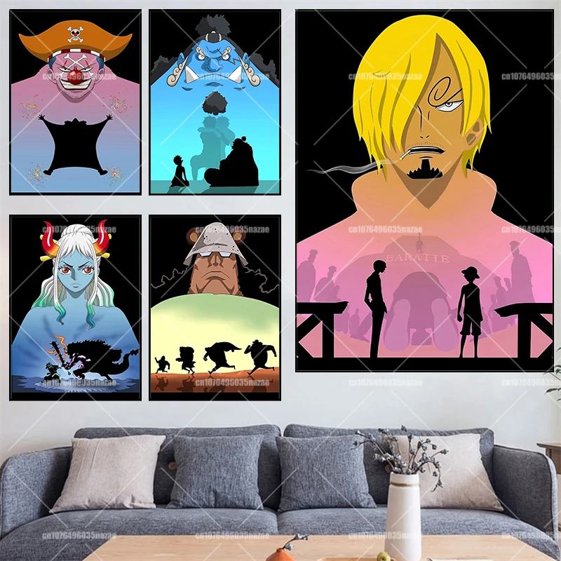 

One Piece Luffy Nami Sanji Yamato Zoro Jinbe Party Decoration Frameless HD Canvas Painting Theme Background Wall Art Poster Gift