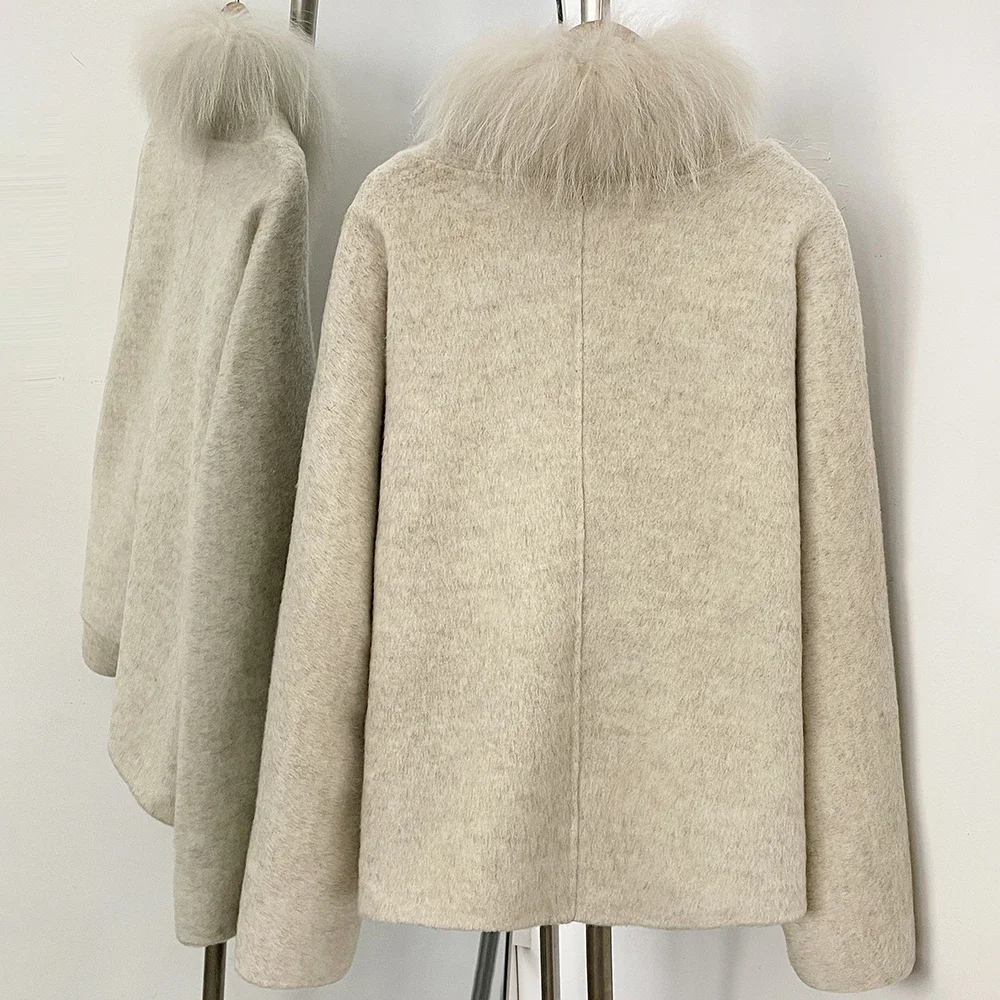 OFTBUY Neue Luxuriöse Winterkleidung Damen Kurzer 100% Wollmantel mit Echtfuchspelzkragen Natürlicher Pelz Wolljacke für Damen – Detail 9