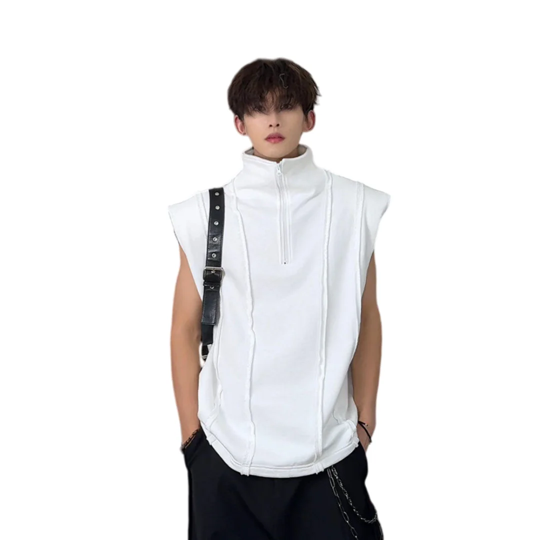 Man Sleeveless T-shirt 2026 New Design Half Zip Sleeveless Vest For Men Summer Padded Shoulder T Shirt American Style Tank Top