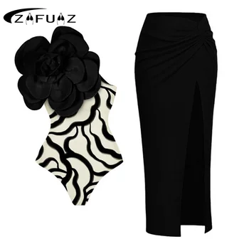 2024 Seksowny kostium kąpielowy jednoczęściowy strój kąpielowy damski Vintage Solid Ruffle V Neck Cover Up Bikini Stroje kąpielowe Kostiumy kąpielowe Strój kąpielowy Sukienka