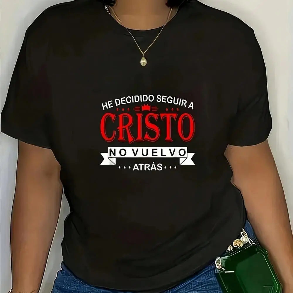 Women s Casual Short Sleeve T-Shirt - High-Stretch - , Bold Letter Print, Machine Washable Round Neck Top For Spring Summer Fall, Regular Fit H-S