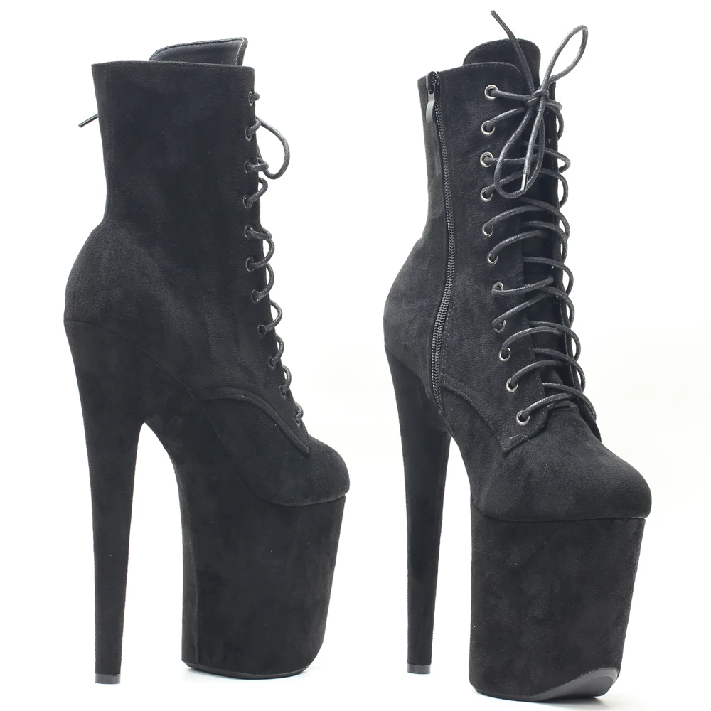 حذاء كاحل من الفلانيل ذو نعل سميك برباط للرقص مقاس 8 بوصات وكعب 4 بوصات