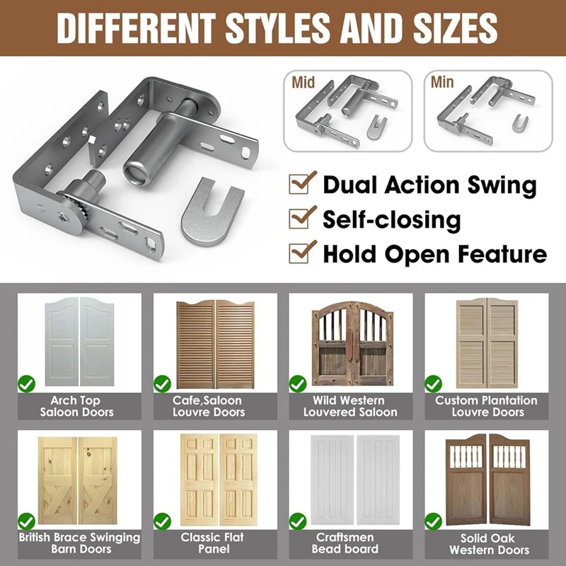 2Pack Cafe Door Hinges,304 Stainless Steel Swinging Door Hardware Saloon Door Hinges,Self Closing,For Swinging Door Durable