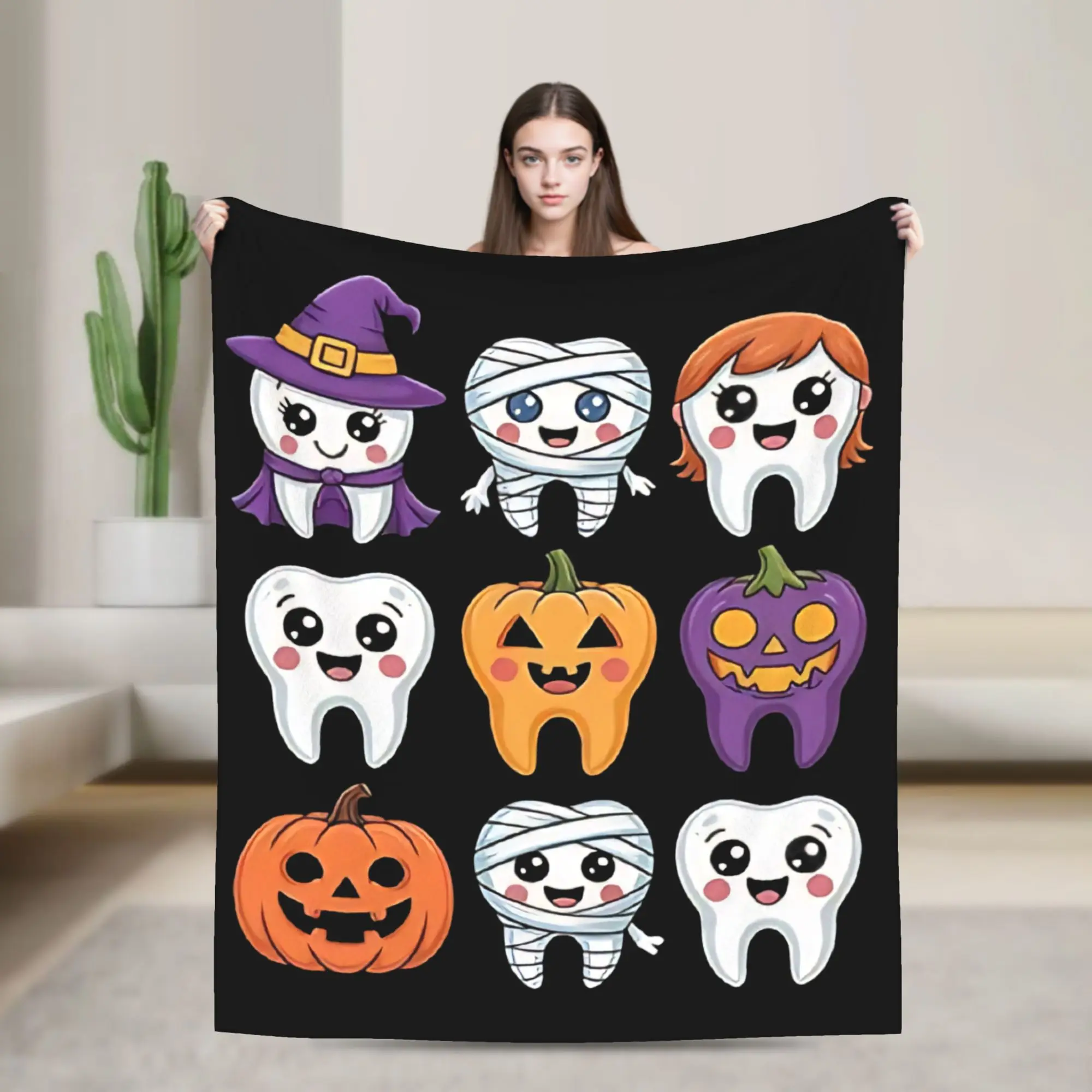 Tooth Dentist  Blankets Fleece Summer Air Conditioning Cartoon Teeth Helloween  Multifunction Warm Throw Blanket Bedspreads