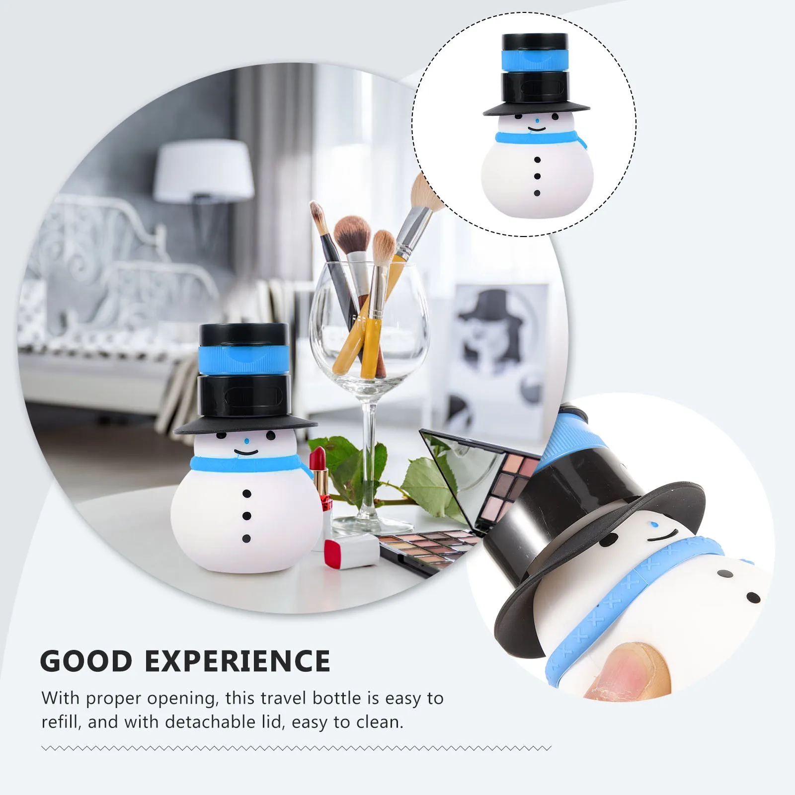 زجاجة سفر من السيليكون لعيد الميلاد على شكل رجل ثلج قابلة لإعادة الملء، شامبو مانع للتسرب، حاويات سفر مدمجة لمستلزمات التجميل