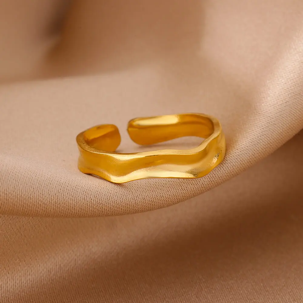 Classic Fashion Stainless Steel Rings For Women Girls Open Gold Color Ring Waterproof Jewelry Wedding Birthday Anniversary Gift