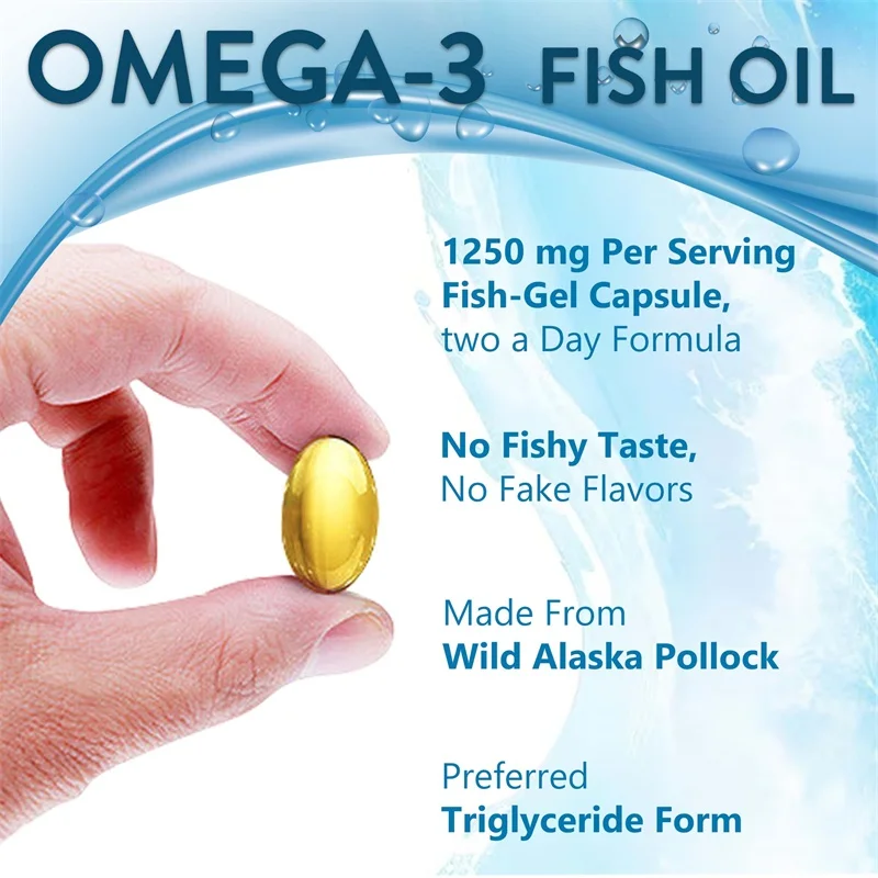 Omega 3 Fish Oil - Helps Brain & Cardiovascular System, Relief Eye Fatigue, Improve Cognitive & Learning Ability