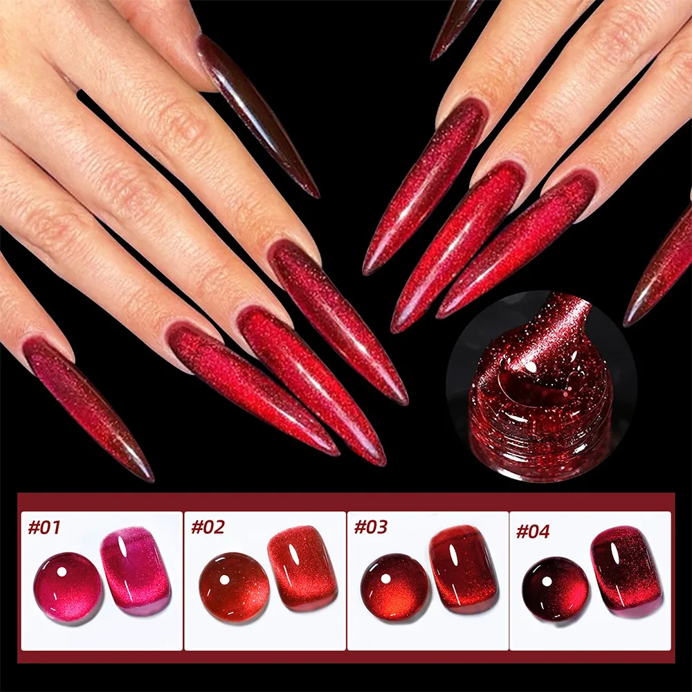 XEIJAYI 10ml Ankela Red Cat Eye Gel Nail Polish Nowy Lakier do Paznokci Efekt Kociego Oka Ruby Cat Magnetic Eye Nail Gel LED Super Błyszczący Lakier do Paznokci dla Kobiet na Prezent*