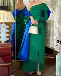 Long Sleeve Prom Dresses Party Gowns Ankle Length Green Evening Dress One Shoulder Side Split Saudi Arabia Wedding Dresses 2024