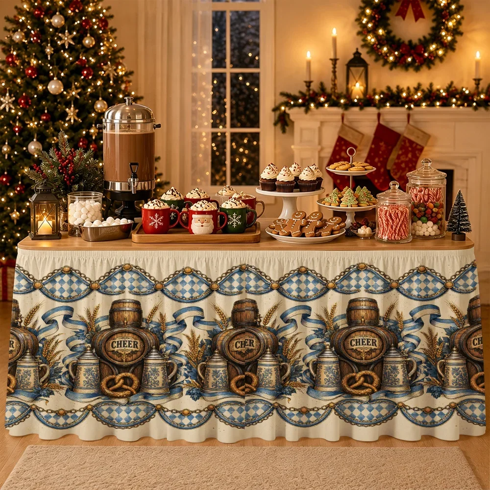 Circular chain-style barrel-shaped pub tiered beer festival tablecloth for rural pubs, Bavarian party decoration
