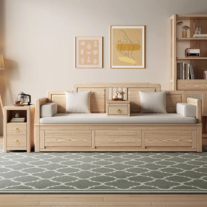 Ash wood new Chinese-style all-solid wood push-pull Arhat bed small apartment telescopic storage bed simple multi-functional sof