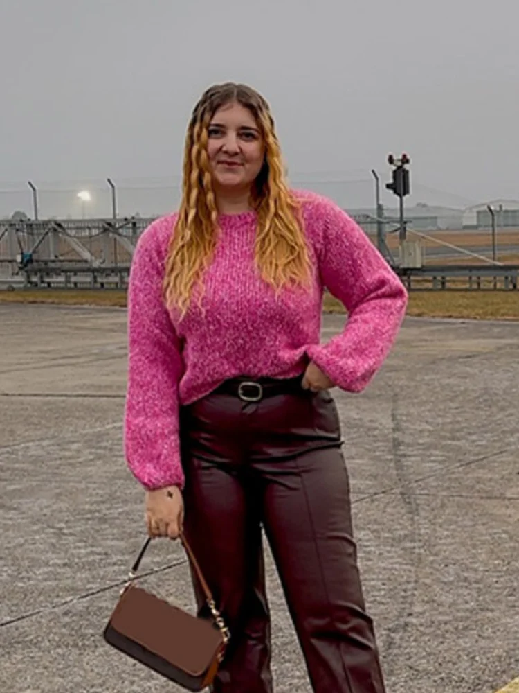 Women Solid Backless Knitted Sweater Casual Lace Up Round Neck Full Sleeve Loose Pullover Lady New Daily Street Autumn Pullovers