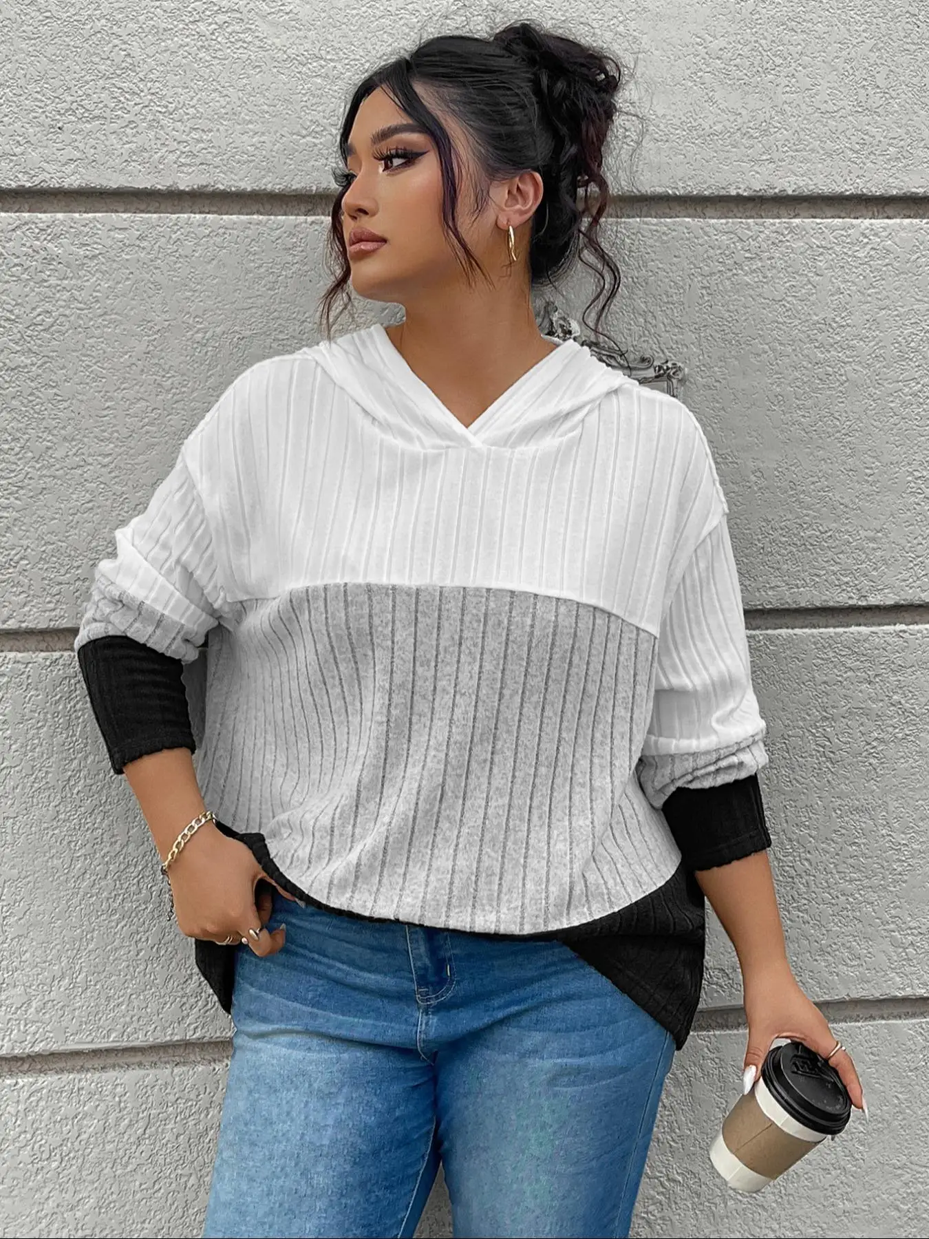 

Женская повседневная толстовка больших размеров, приталенный дизайн в спортивном стиле, тканая ткань на весну и осень, среднее утолщение, удобная Da