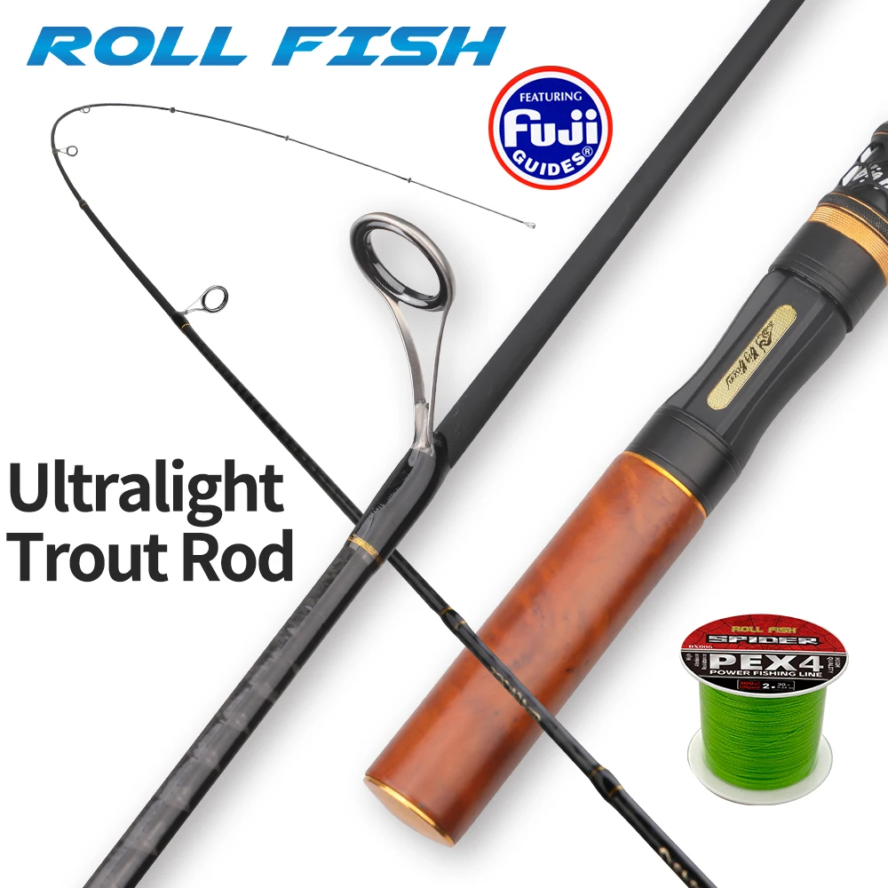 

ROLLFISH 2 секции портативная UL углеродное волокно форель спиннинговая удочка для литья ультра легкая с бесплатной леской 100 м
