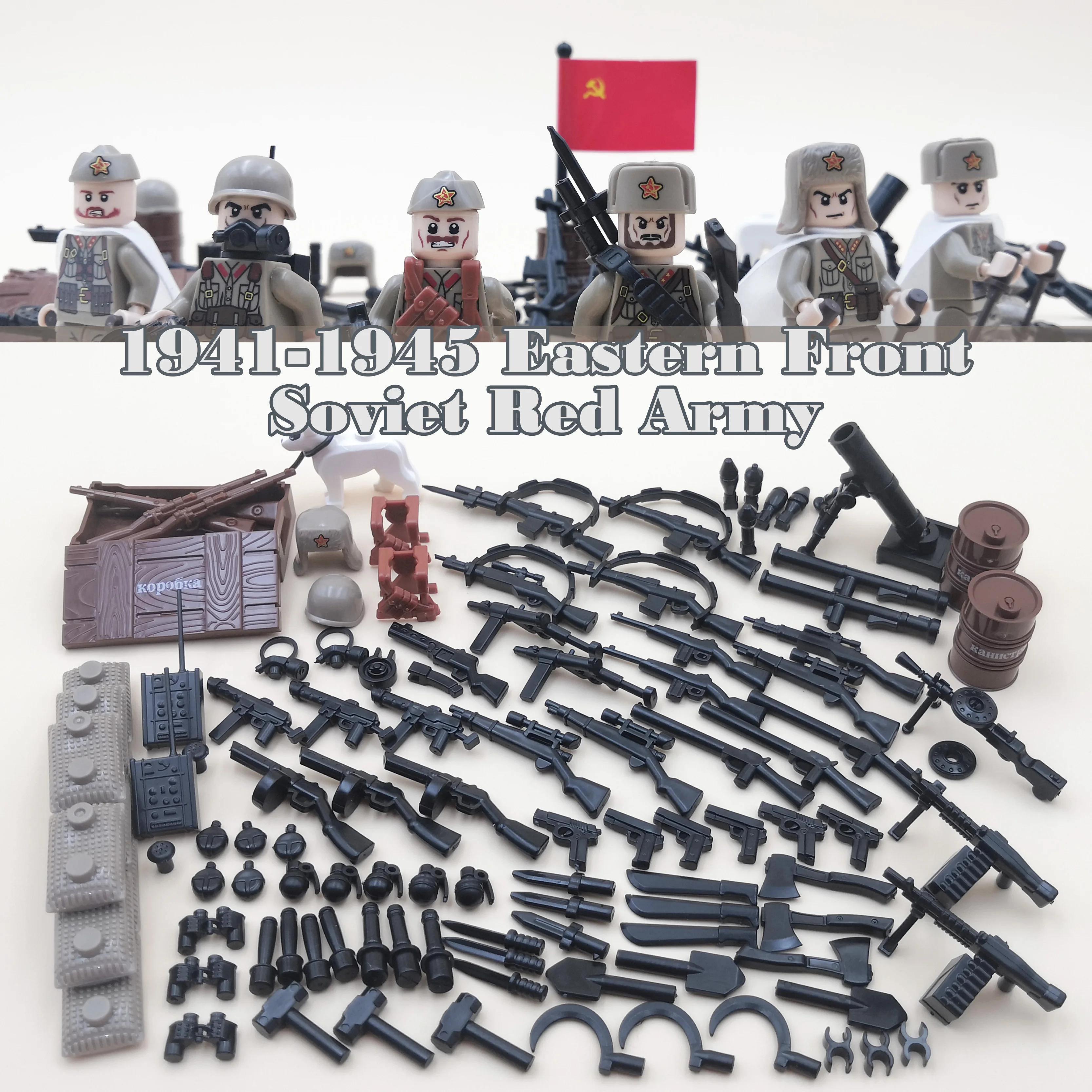 

WW2 Russia Soviet Red Army Eastern Front US UK Mini Soldier Military War Figure Weapon Gun Building Block Brick Children kid Toy