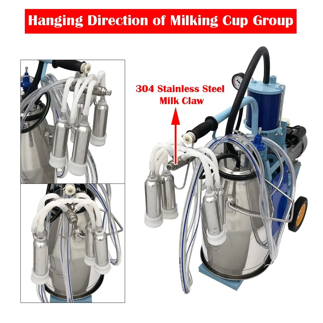 Electric Milker Milking Machine 550W Piston Milker Machine for Cow/Sheep Cow Goat Piston Milker with 25L Barrel