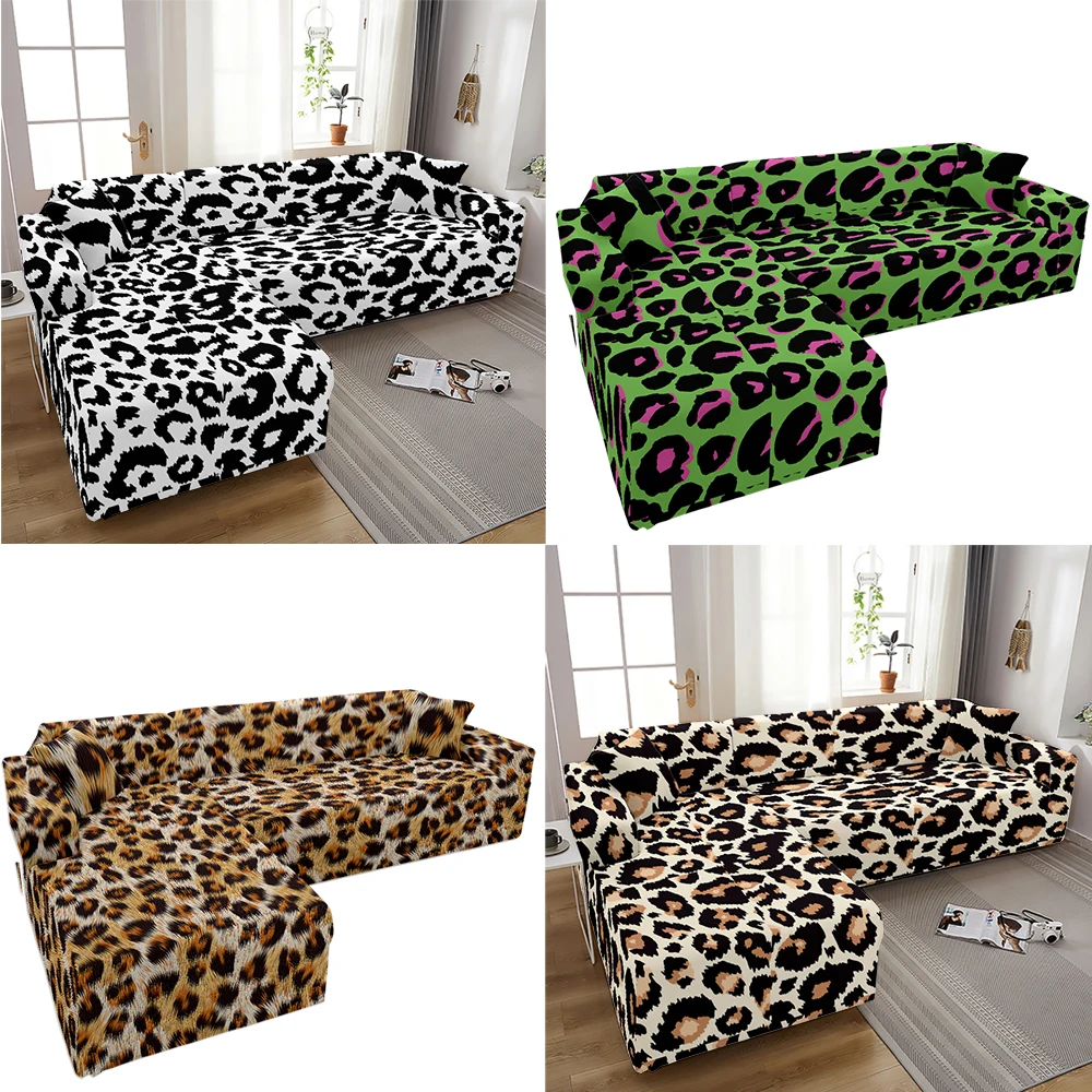 Leopard Seat Cover 3 Seater Sofa Cover Elastic Armchair Cover Sofa Cover 4 Seater 1/2/3/4-Seater Square Printed Elastic