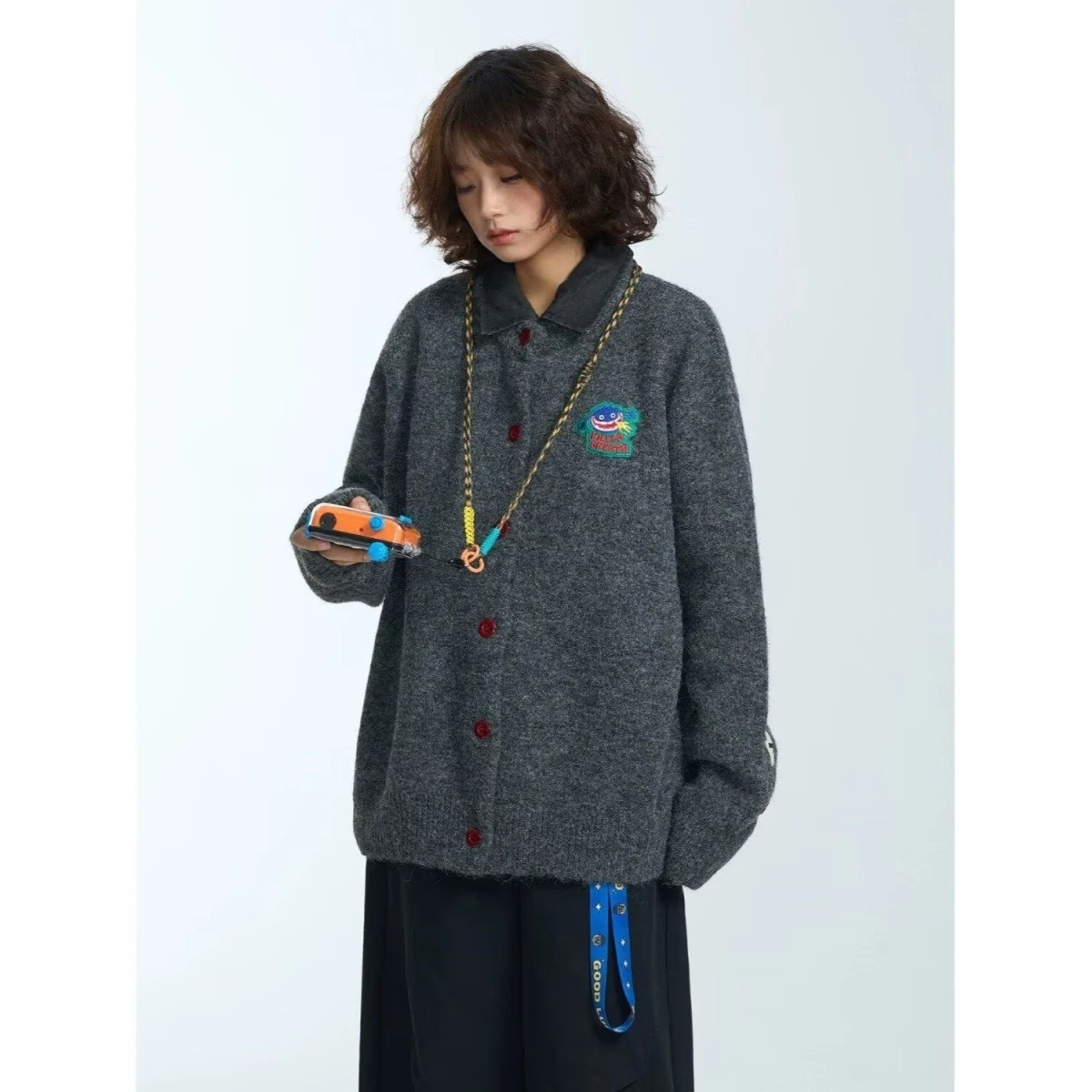 خريف شتاء V-Ne سترة مشغولة من الصوف الرجال اللون عادية Sle فضفاضة تناسب ملابس خارجية لينة البوليستر طويلة Sve يندبروف