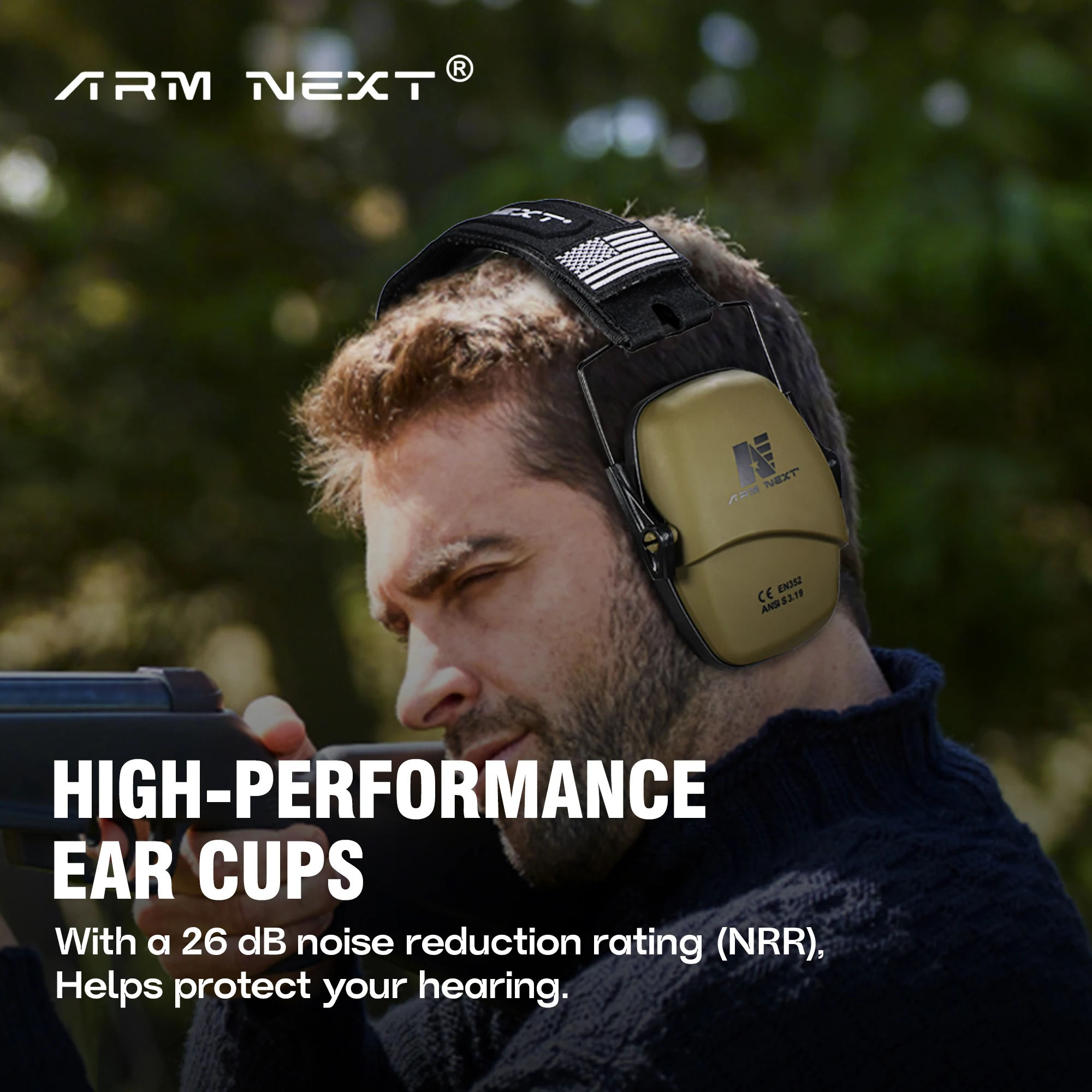 ARM NEXT V30 Foldable Hearing Protection Earmuffs – 26dB NRR Noise Reduction, CE & ANSI Certified, Lightweight Comfort for Shoot