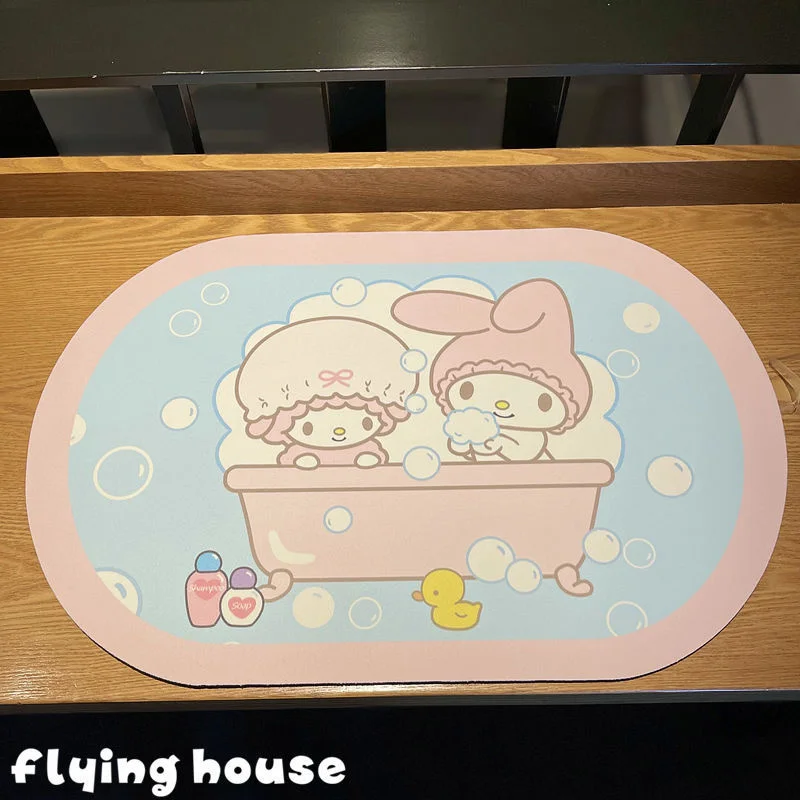 Sanrio Cute Cartoon Kuromi Cinnamoroll Melody Diatom Pad Absorbent Soft Pad Bathroom Quick Dry Pad Kitchen Door Mat