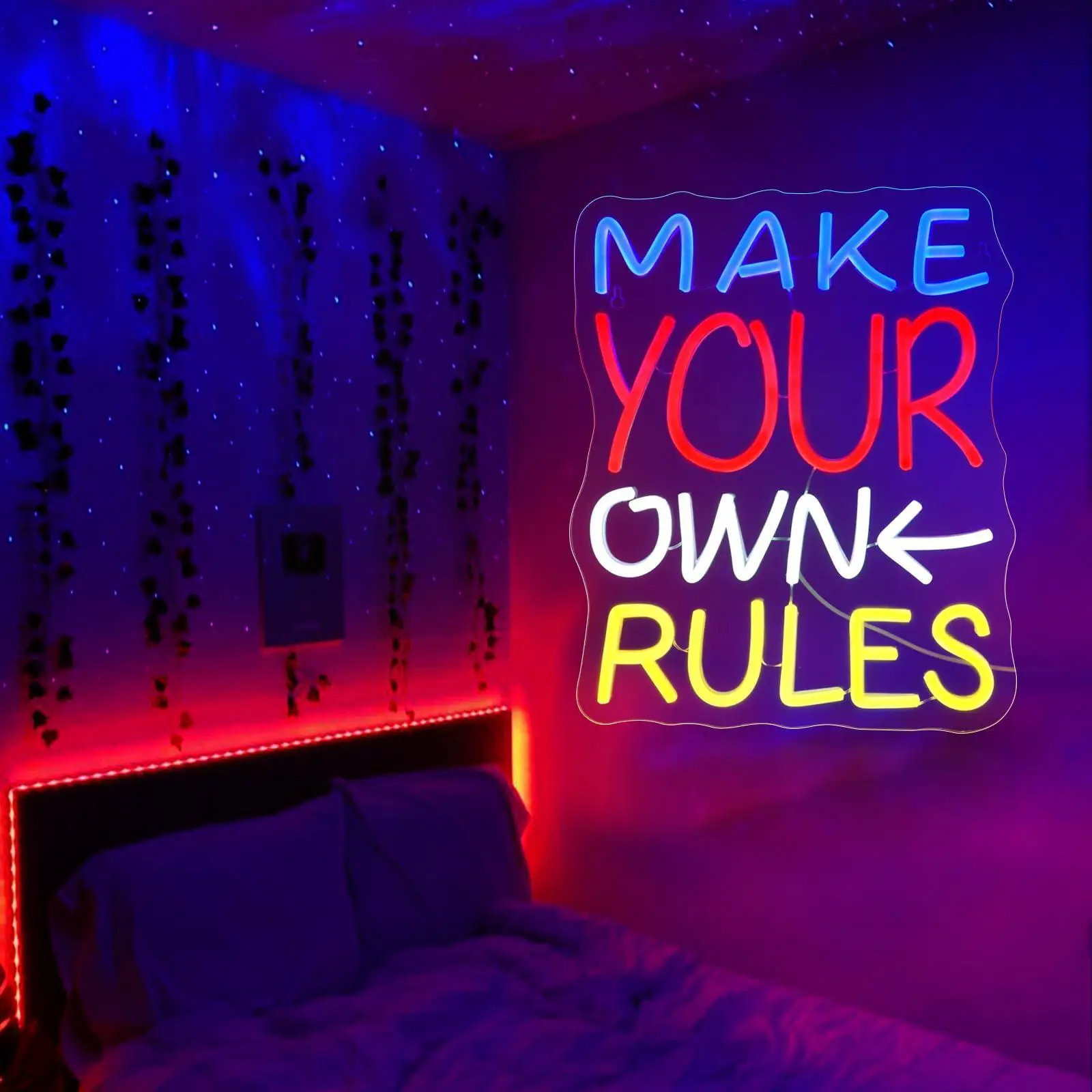 Make Your Own Rules Neon Sign LED Neon Signs for Wall Decor Light Up Sign Game Room Office Bar Party Led Sign Decor USB Powered