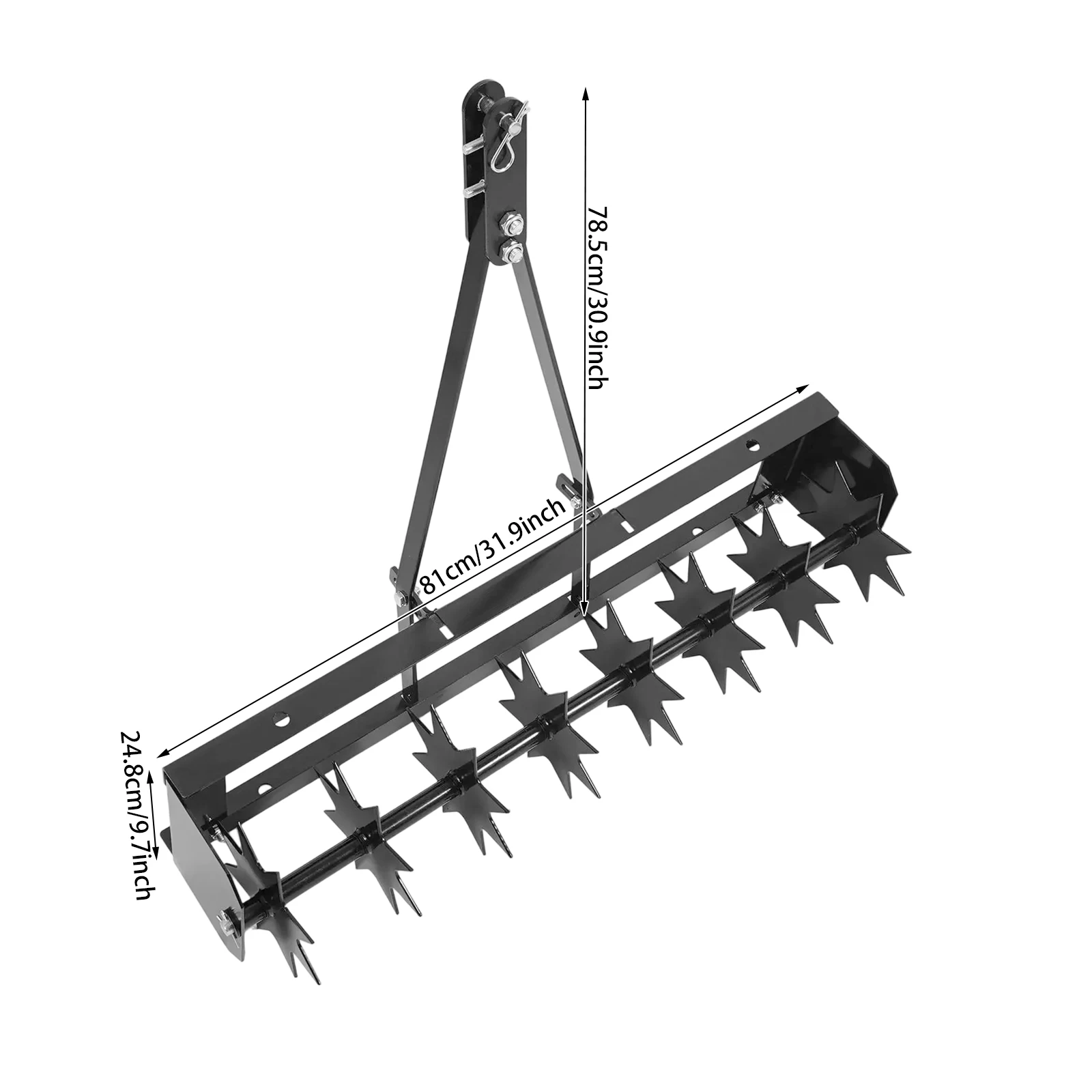 8-Spikes-Rasenbelüfter, manueller Rasenbelüfter zum Anhängen, Stanzwerkzeug für Gartenrasen, Eisen, 78,5 cm – Detail 7