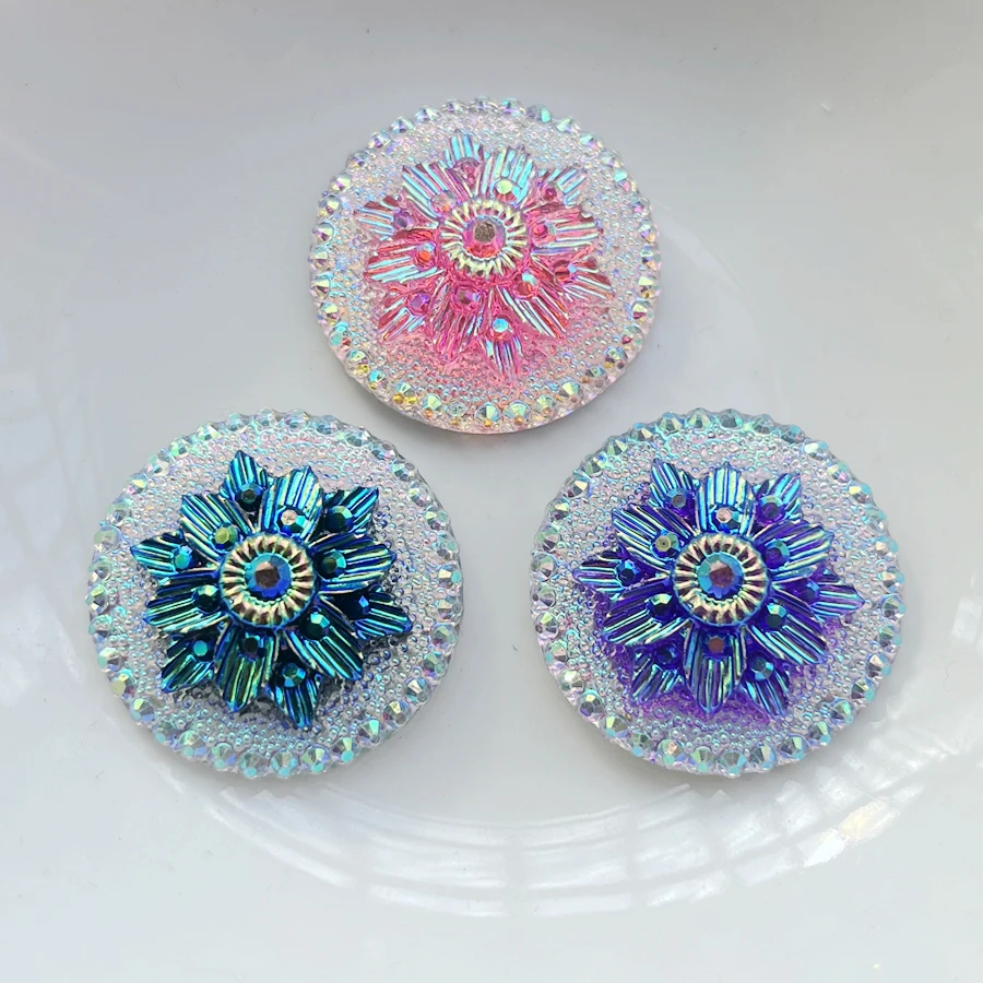 30MM round resin Flat back Flower Gems Native Earrings Jewelry Accessories Wedding decoration 10 pieces/bag