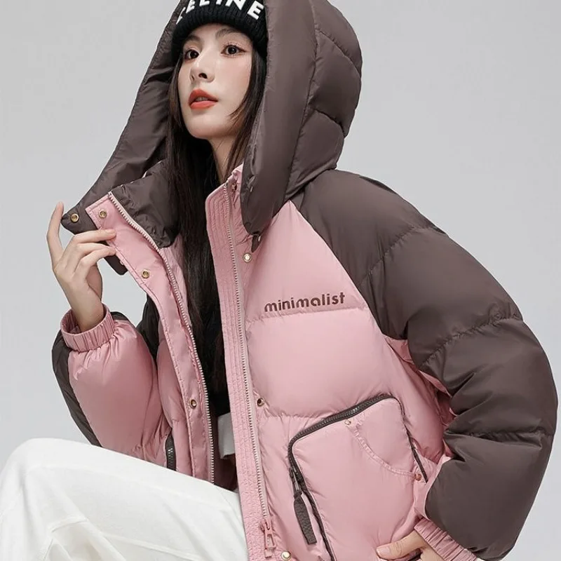 Warme Winter Frau Daunen jacke koreanische schicke Puffer jacke Kapuze Oberbekleidung Tasche Streetwear y2k lässige kurze Jacken dicken Mantel