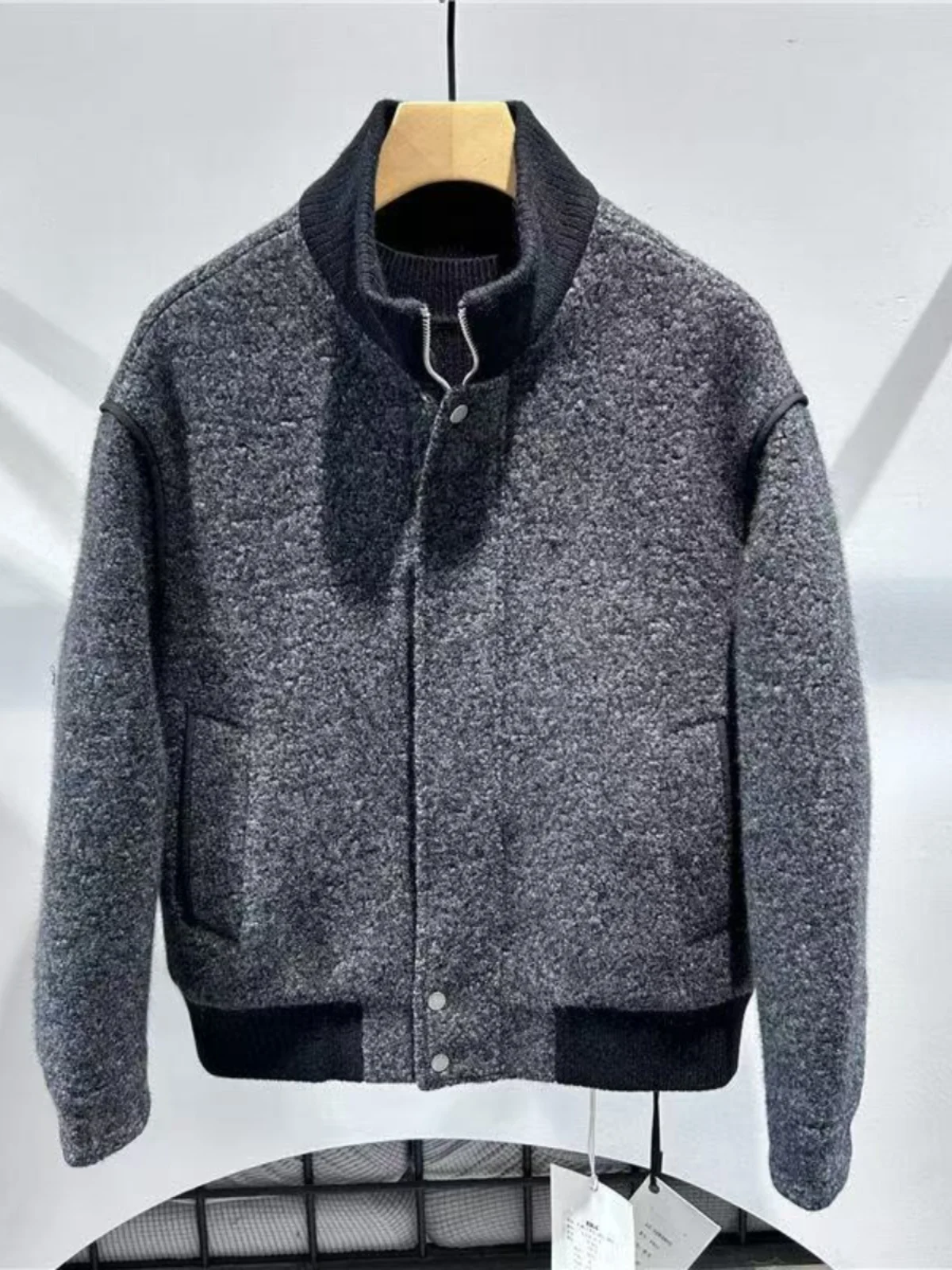 

Зима 2024, мужское модное шерстяное пальто с воротником-стойкой, свободное, удобное, теплое, простое, корейское, универсальное пальто с биркой]]