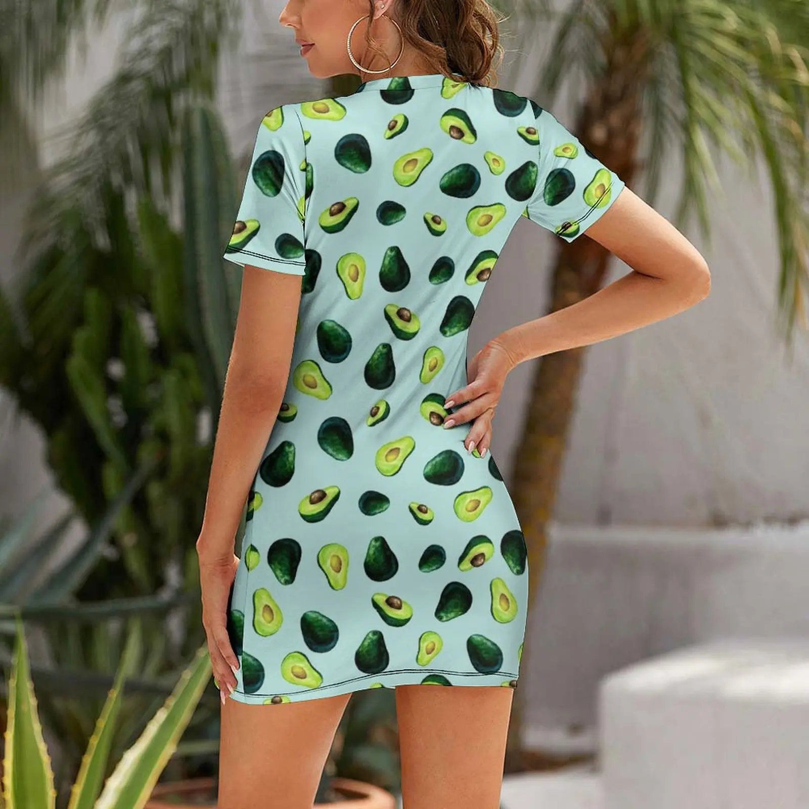 Avocado Pattern Short Sleeved Dress chic and elegant evening dress women's summer dress 2025