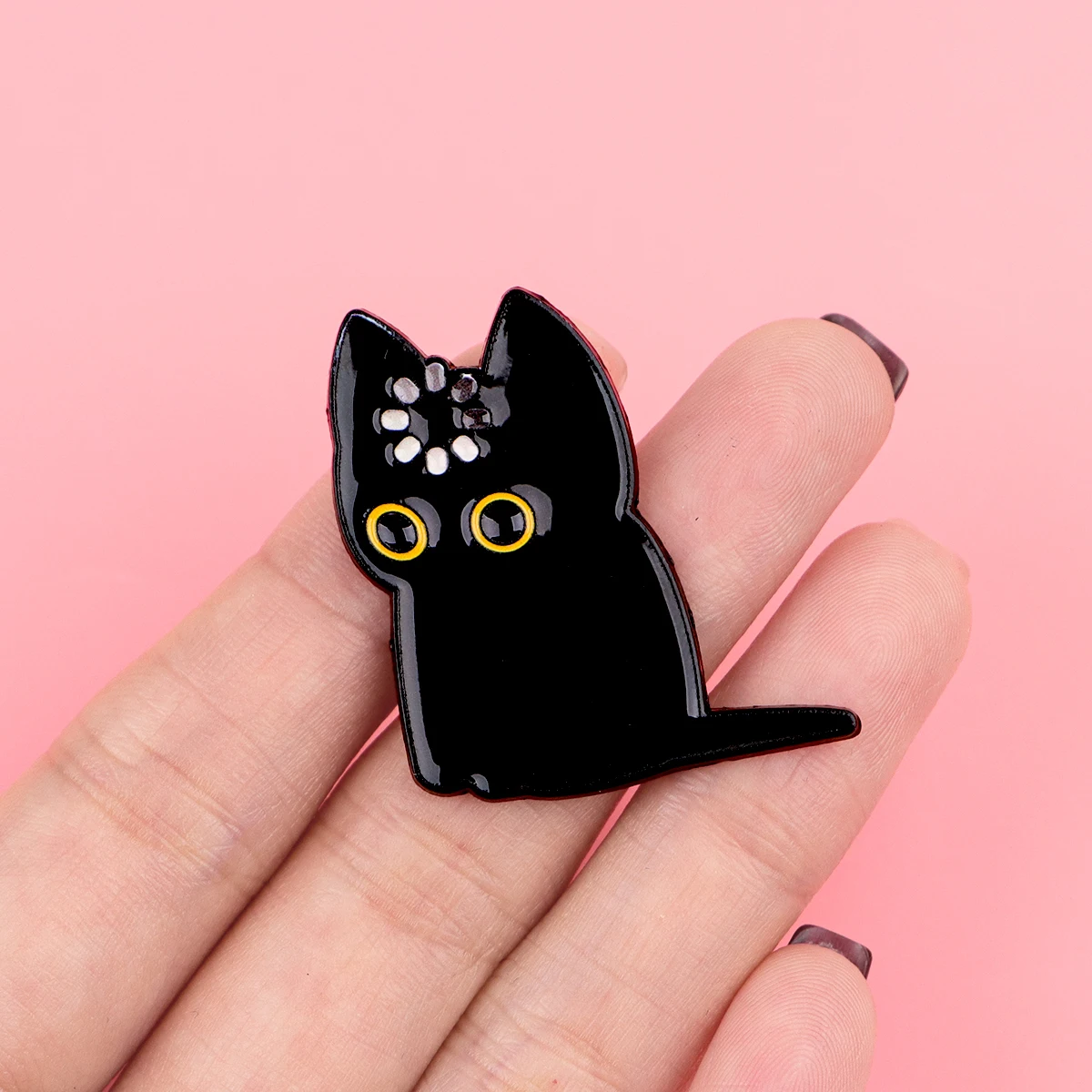 Niedliche schwarze Katze Emaille-Anstecknadel, digitales Download-Icon, Haustier-Broschen, Metall-Halsbandnadeln, Schmuckgeschenk für Freunde – Detail 6